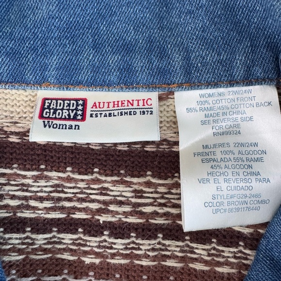Vintage Faded Glory Denim Brown Fair Isle Sweater Top Jacket Shacket 22/24W XL - Picture 6 of 14